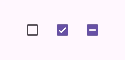 Three checkboxes in a row that are unselected, selected, and indeterminate