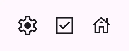 Settings icon as ligature, check box icon as codepoint, and house icon as SVG