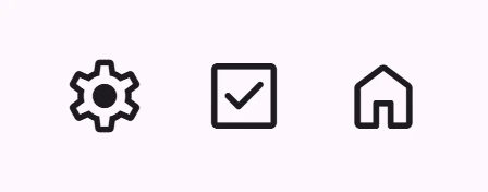 Settings, checkbox, and house icons in Rounded style