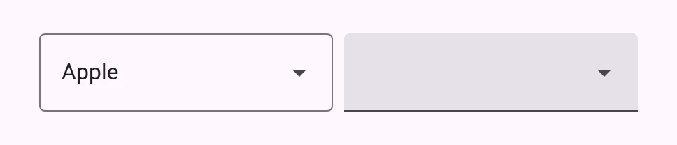An outlined dropdown menu filled with Apple, and a filled dropdown menu.