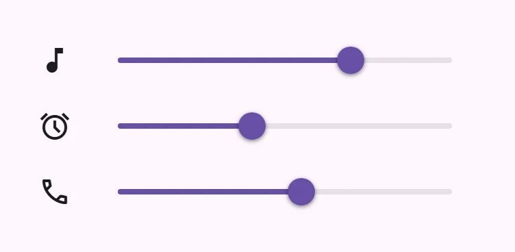 Three sliders for media, alarm and call volume.